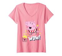 Mujer Peppa Pig George Cool Popcorn Adventure Wow Dibujos Animados clásicos Camiseta Cuello V