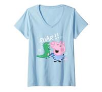Mujer Peppa Pig George Dinosaur Raw Adventure Explora la diversión clásica Camiseta Cuello V