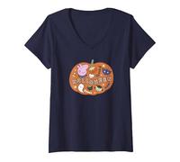 Mujer Peppa Pig Halloween Icons Filled Pumpkin Camiseta Cuello V, Azul Marino, M