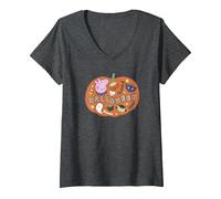 Mujer Peppa Pig Halloween Icons Filled Pumpkin Camiseta Cuello V, Jaspeado Oscuro, M