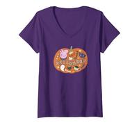 Mujer Peppa Pig Halloween Icons Filled Pumpkin Camiseta Cuello V, Morado, L