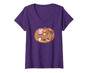 Mujer Peppa Pig Halloween Icons Filled Pumpkin Camiseta Cuello V, Morado, S