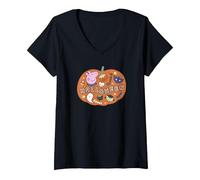 Mujer Peppa Pig Halloween Icons Filled Pumpkin Camiseta Cuello V, Negro, L