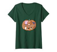 Mujer Peppa Pig Halloween Icons Filled Pumpkin Camiseta Cuello V, Verde Bosque, S