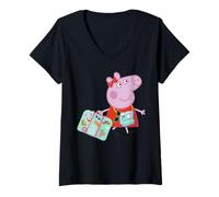 Mujer Peppa Pig Ready To Travel UK To USA Suitcase Camara Glasses Camiseta Cuello V