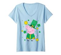 Mujer Peppa Pig St. Patrick's Day Shamrocks and Leprechaun Hat Camiseta Cuello V