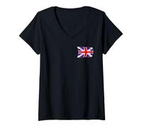 Mujer Pequeña bandera de Union Jack ondeando Camiseta Cuello V