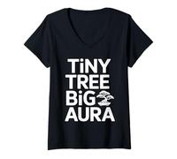 Mujer Pequeño Árbol Gran Aura Bonsai Arte Zen Artístico Amante Camiseta Cuello V