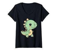 Mujer Pequeño Dino Lindo niño Divertido Simple Dinosaurio Camiseta Cuello V