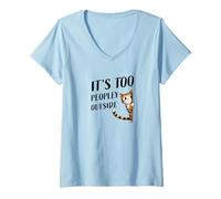 Mujer Pequeño gatito tímido esquivando una pequeña charla, es demasiado gente afuera Camiseta Cuello V