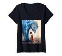Mujer Pequeño Niña Grande Oso Polar Expresivo Caprichoso Humor Dualidad Camiseta Cuello V