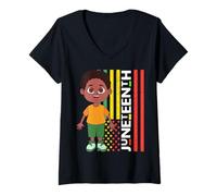 Mujer Pequeño Señor Juneteenth Príncipe Negro Niño Melanina Hijo Bruh Camiseta Cuello V
