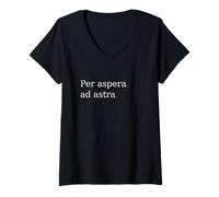 Mujer per Aspera Ad Astra. Cita de motivación Latina. Camiseta Cuello V