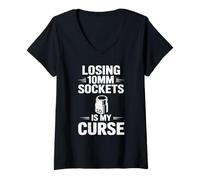 Mujer Perder enchufes de 10MM es mi maldición Chico Coche Divertido mecánico de Coches Camiseta Cuello V