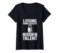 Mujer Perder enchufes de 10MM es mi Talento Oculto Car Guy Car Mechanic Camiseta Cuello V