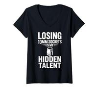 Mujer Perder enchufes de 10MM es mi Talento Oculto mecánico Coche Chico Camiseta Cuello V