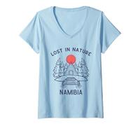 Mujer Perdido en la Naturaleza Viajes de Vacaciones Namibia Camiseta Cuello V