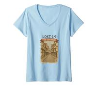 Mujer Perdido en los desastres - Vintage York England Travel Camiseta Cuello V
