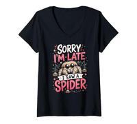 Mujer Perdón por Llegar Tarde, Vi Una Araña Linda Y Divertida Camiseta Cuello V