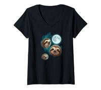 Mujer Perezoso 3 Perezosos Aullando a la Luna Divertido Extraño Maldito Camiseta Cuello V