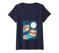 Mujer Perezoso 3 Perezosos Aullando a la Luna Divertido Extraño Maldito Camiseta Cuello V