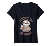 Mujer Perezoso Bebiendo café Que no Hago por la mañana Camiseta Cuello V