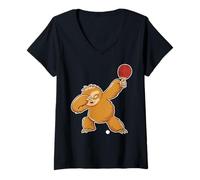 Mujer Perezoso con Bola De Tenis De Mesa Ping Pong Tenis De Mesa Camiseta Cuello V