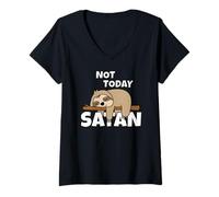 Mujer Perezoso Not Today Satan Camiseta Cuello V