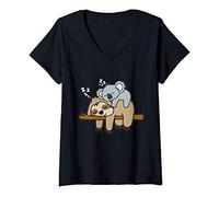 Mujer Perezoso perezoso lindo divertido con bebé koala mamá oso Camiseta Cuello V