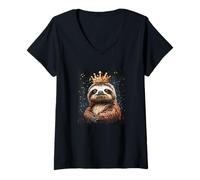 Mujer Perezoso real con corona para divertidos rey y reina Camiseta Cuello V