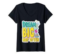 Mujer Perezoso Sueño Gran Siesta A menudo Divertido Estudiante Primer Día Escuela Camiseta Cuello V