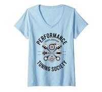 Mujer Performance Tuning Society Engine Pistons Turbocharger Camiseta Cuello V