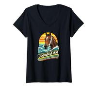 Mujer Periodismo Caballo, Carreras de Caballos, Santa Anita, Caballos del Mar Camiseta Cuello V