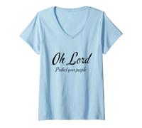 Mujer Permanecer unidos. Ore audazmente Confíe en el regalo de la Iglesia de Protección de Dios Camiseta Cuello V