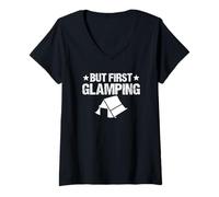 Mujer Pero la Primera Cita de Aventura de Camping Glamping Camiseta Cuello V