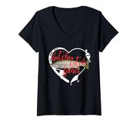 Mujer Perras Catch Fish in Red Fishing Heart with Trucha Angler Camiseta Cuello V