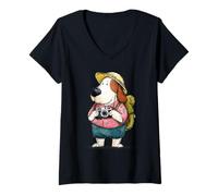 Mujer Perro Aventurero Viajero Fotógrafo Vacaciones Camiseta Cuello V