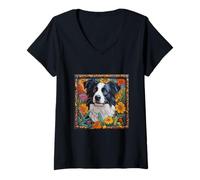 Mujer Perro Border Collie Camiseta Cuello V