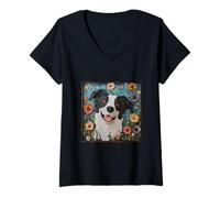 Mujer Perro Border Collie Camiseta Cuello V