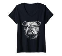 Mujer Perro Bulldog Inglés Divertido Vintage Amante De Los Perros Humor Hombres Mujeres Camiseta Cuello V