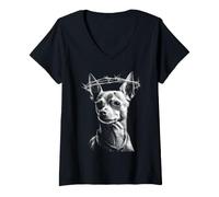 Mujer Perro Chihuahua gótico Oscuro con gráfico Grunge de Alambre de púas Camiseta Cuello V