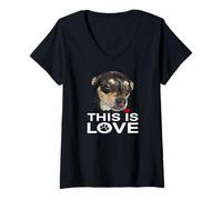 Mujer Perro Chihuahua Negro Y Tan Esto Es Amor Perro Chiwawa Camiseta Cuello V