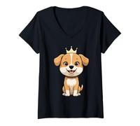 Mujer Perro con Corona ilustración Camiseta Cuello V