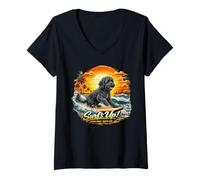 Mujer Perro de Agua francés Perro Surf Playa Vacaciones Camiseta Cuello V