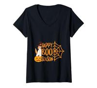 Mujer Perro de Halloween Golden Retriever Happy Boo Season Camiseta Cuello V