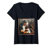 Mujer Perro de montaña Appenzeller Piano Dog Camiseta Cuello V