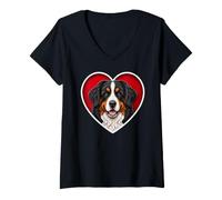 Mujer Perro de montaña bernés Berner Heart Camiseta Cuello V