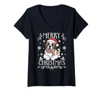 Mujer Perro de San Bernardo, Feliz Navidad, Divertida y FEA Navidad Camiseta Cuello V