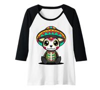 Mujer Perro Día delos Muertos Calavera Azúcar Mexicana Kawaii Camiseta Manga Raglan