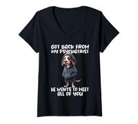 Mujer Perro Diciendo Psiquiatra De Regreso De Mi Psiquiatra Camiseta Cuello V